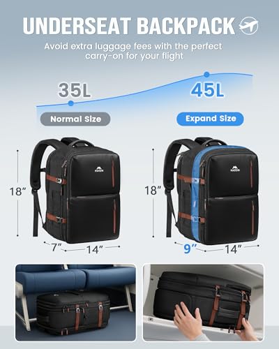 MATEIN 18x14x8 Inches Travel Backpack Personal Item, Expandable Underseat Backpack for Airplane with Shoe Compartment, TSA Airline Approved Carry on Bag Luggage Mochila Fit 17" Laptop, Black Brown - color: Black Brown