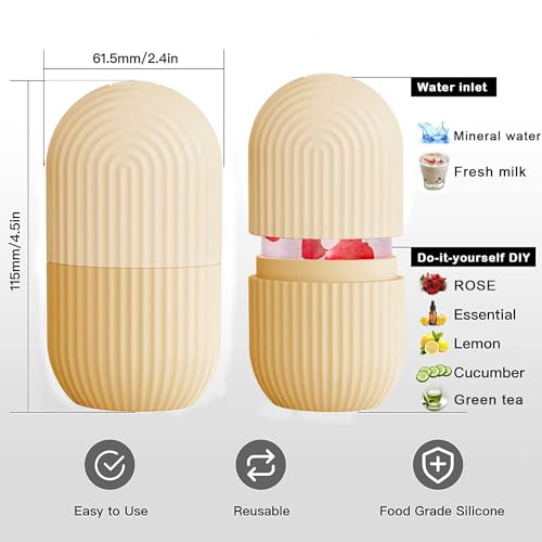 XHJRI Ice Face Roller Massager,Ice Cube Roller for Face, Eyes and Neck Naturally Conditioning and Skin Care,De-Puff Eye Bags,Reduce Migraine Pain,Reusable Massage Silicone Ice Mold (Beige) - color: Beige