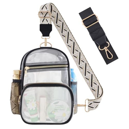 Clear Bag Stadium Approved Events Concerts Sports Outdoors Water Bottle Holder,Clear Purse for Women Men Handbags - color: 1# Black-b