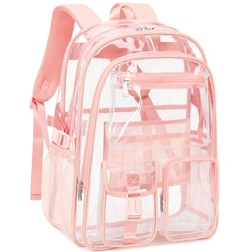 abshoo Large Clear Backpack For Girls Women School Bookbag Heavy Duty Transparent Backpacks (Baby Pink) - color: Baby Pink