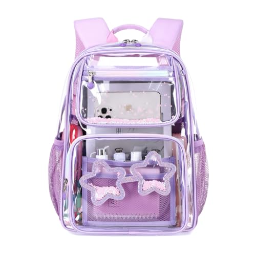 Cusangel Heavy Duty Clear Backpack For tenn Girls,Clear BookBag For 15Age+,16.5inch TPU Large Capacity See Through Backpack for Sport Events,Travel - color: Star 16.5in