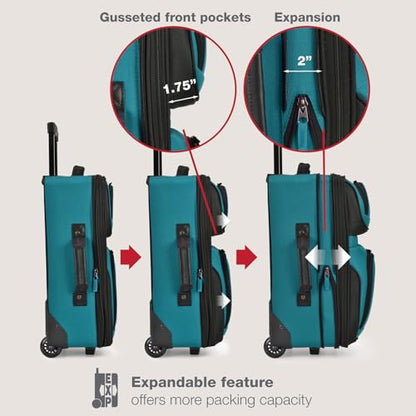 U.S. Traveler Rio Lightweight Softside Rolling Carry-on Suitcase, 2-Wheel Set, Teal - color: Teal, size: 21"/14"