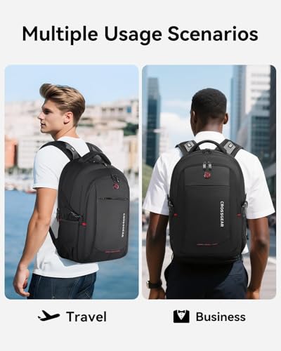 CROSSGEAR Ergonomic Laptop Backpack Reduce Shoulder Strain by 30%, 16 Inch Large Work Backpack, Lightweight Waterproof Travel Backpack, YKK Zipper, Carry-On Bookbag for Work Commute and Travel, Black - size: 16 inch