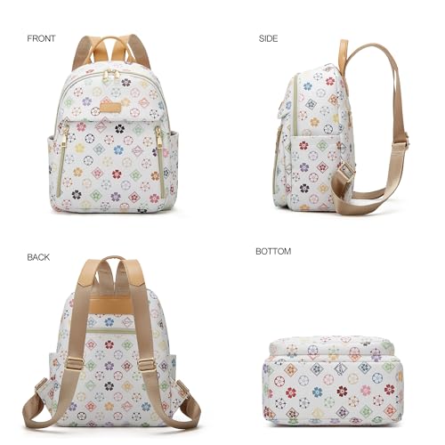 Makes Mini Backpack for Women, Stylish Daypack Purse Handbag Small Casual Daily Travel Bag, Lady Girls Gifts for Work School, 2pcs Sets - color: Triwhite Flower