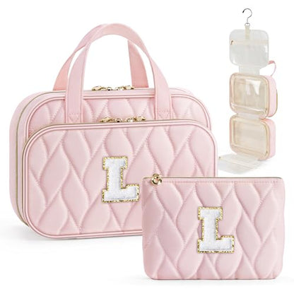 YOOLIFE Toiletry Bag Initial Makeup Bag for Women - Birthday Gifts for Women Teen Girl Gifts Trendy Stuff - Letter L Pink - color: Pink, style: L