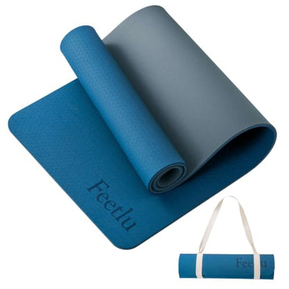 Extra Thick Yoga Mat with Carry Strap, 10mm Non-Slip Exercise Mat, 72 x 24 Inch Cushioned Workout Mat for Yoga, Pilates, Stretching & Floor Exercises - color: Trurkey Blue & Gray