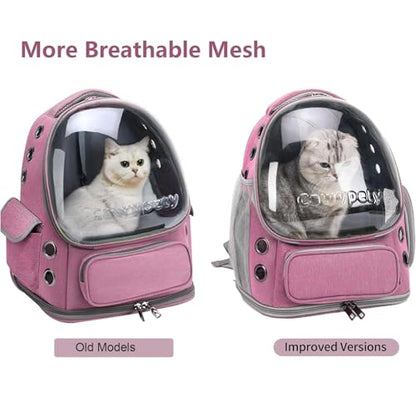 Cawypety Cat Backpack Carrier, Breathable Cat Carrier Large Space Bubble Pet Backpack for Kitty Small Dog up to 12lbs, Transparent & Foldable Pet Carrier for Travel Hiking（Pink） - color: Pink