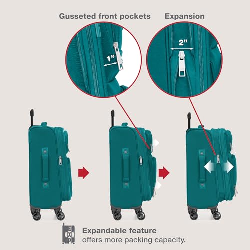 U.S. Traveler Rio Lightweight Softside Rolling Carry-on Suitcase, 4-Wheel Set, Teal - color: Teal, size: 22"/14"