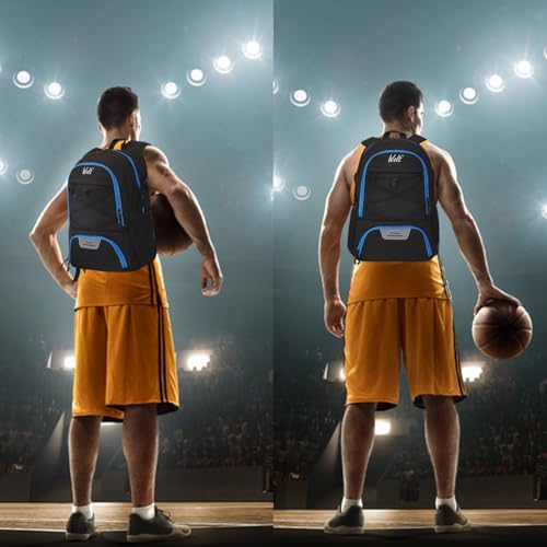 WOLT Basketball Backpack Large Sports Bag with Separate Ball Holder & Shoes Compartment, Best for Basketball, Soccer,Gym - color: Zipper Blue