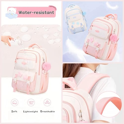 Kids Backpack for Girls, School Bags Bookbag for Girls Elmentary Middle School, with Furry Pendant, A08-Coffee - color: A08-coffee