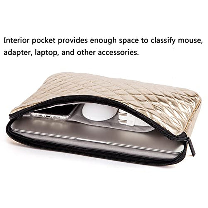 Puffy Laptop Sleeve 11 12 13 13.3 14 15 15.6 inch Case Protective Bag Quilted PU Leather Lined Padded - color: Gold Quilted, size: 15.6 Inch
