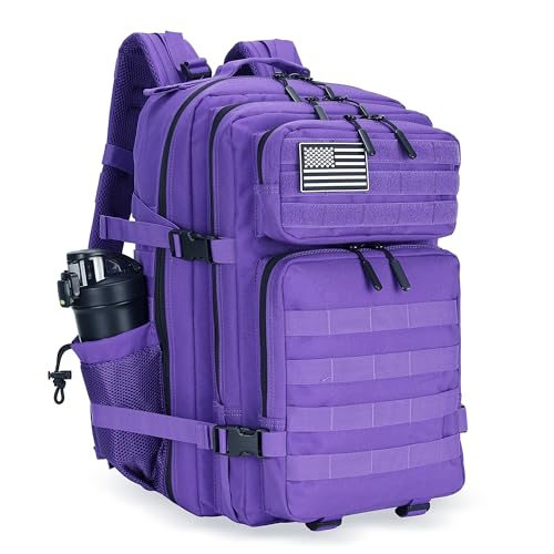 45L Military Tactical Backpack Hiking Backpacks Tactical Gear Camo Back Pack Army Molle Bag Rucksack Fitness Daypack - color: Purple