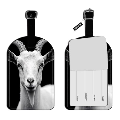 Goat Head-Black and White Luggage Tag Leather Name ID Label with Back Privacy Cover for Travel Bag Suitcase - 1 pack - color: Xlp-au-0048