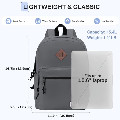 VX VONXURY Backpack for Men Women, Lightweight Kids School Bag, Classic Basic Laptop Bookbag for College Work Travel Hiking - color: Dark Grey