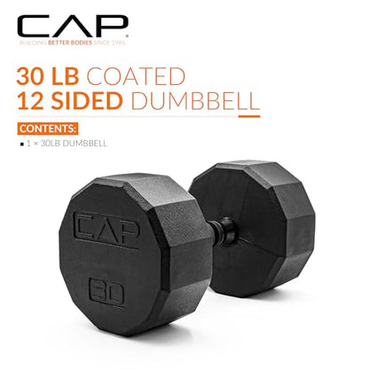 CAP Barbell Coated Hex Dumbbell Weight - Single | 10-120 lbs | Multiple Options - size: 30 lb, style: 12-Sided - Black Handle