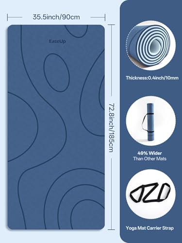 EaseUp Large yoga mat,73’x35.5’x0.4’,extra thick and wide,10mm pilates mat,non-slip exercise mat,workout mats for home gym - color: Blue/sky blue