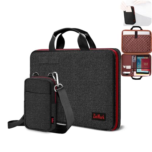 Laptop Case 15.6 Inch Briefcase Military-Grade Protection with Detachable Belt Bag, Compatible All Model of 15-16 Inch MacBook Pro and Most Popular 15.6 Inch Notebooks Chromebooks (Black Red) - color: Black Red