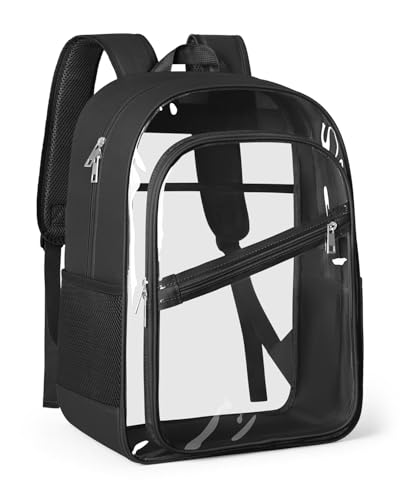 KIMNERPU Clear Backpack, Fabric & PVC Transparent Bookbag with Padded Straps for Women Men, Large Capacity 4-Layers See Through Heavy Duty Back Pack for Work Travel Concert Festival Security L (Black) - color: Black, size: Large(17.5"H)
