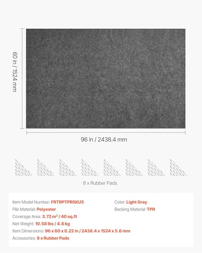 VEVOR Rug Pad 8 x 5 ft, Non-Slip Carpet Area Pad 0.22inch Rug Mat Padding with Dual Surface Felt Cushion & Rubber Gripper, Hardwood Floor Protection for All Floors, Finishes, Keeps Carpets in Place - size: 5' x 8' (Rectangular)