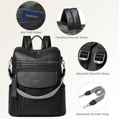 Shrrie Laptop Backpack for Women 15.6 inch,Travel Leather Backpack Purse Nurse Teacher Carry on Backpack Computer Bag,Professional Water-Resistant College Business Work Casual Daypack,Two-tone Black - color: Two-tone Black