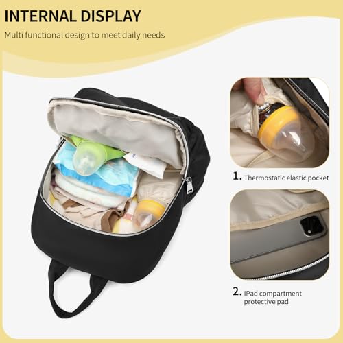 Small Diaper Bag Backpack, Mini Diaper Bag Purse with 10 Pockets, Travel Baby Bag for Baby Girls, Insulated Pockets, Stroller Straps, black - color: Black