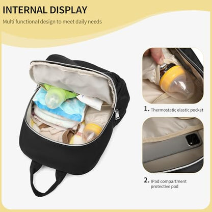 Small Diaper Bag Backpack, Mini Diaper Bag Purse with 10 Pockets, Travel Baby Bag for Baby Girls, Insulated Pockets, Stroller Straps, black - color: Black
