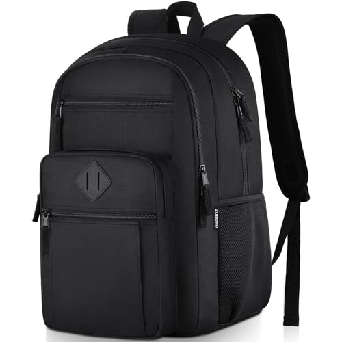 ZUBOND Unisex Black Backpack for School, Lightweight Boys Girls Backpack Fits 17.3 Inch Notebook, Water Bottle Pocket - Ideal for Teens, College Students, Adults - color: Black, size: 17.3 Inch