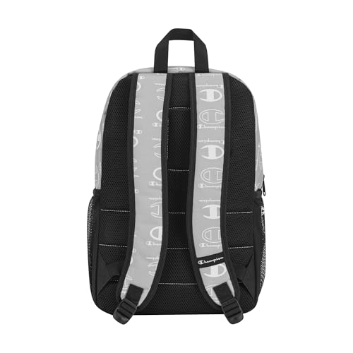 Champion Kids' Merit Backpack with Padded Straps, Water Bottle Pocket and Laptop Compartment for Daily Use, Grey/White, One Size - color: Grey/White