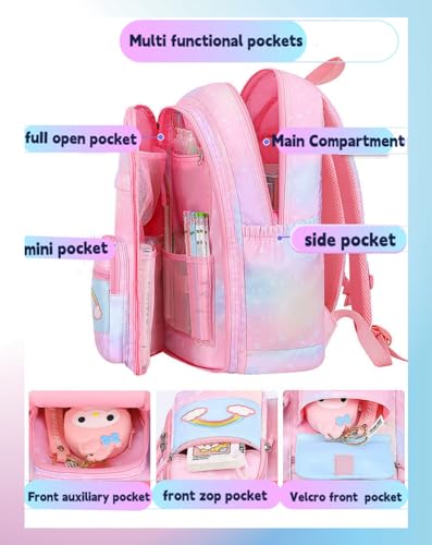 Kids Backpack for Girls Girls Backpack Rainbow School Bag for Elementary Primary School With Pen Bag -16inch Purple - color: Purple