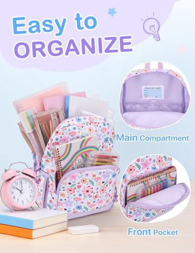 VASCHY Kids Backpacks, 12L Toddler & 17.5L School Backpacks, Lightweight Water-Resistant for Boys and Girls Ages 3-12 - color: Lilac Bloom-s, size: Small