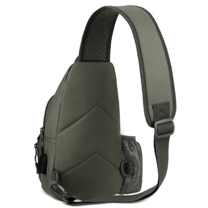 ZHIERNA Tactical Crossbody Bag for Men with Water Bottle Holder, MOLLE EDC Shoulder Sling Chest Bags with USB Charging Port for Travel Walk(Grey Green) - color: Grey Green