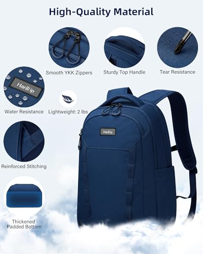 HanTrip Travel Laptop Backpack Carry On, 18 Inch Large Work Backpack School Book Bags, Light Water Resistant Backpacks for Women Men with Luggage Strap Water Bottle Pocket Chest Strap, Navy Blue - color: Navy Blue-1
