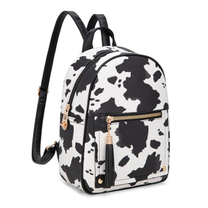 Montana West Mini Backpack Purse for Women Anti Theft Backpacks with Secured Zipper and Tassel - color: Mini Cow Print Black