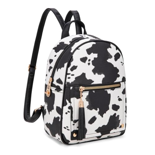 Montana West Mini Backpack Purse for Women Anti Theft Backpacks with Secured Zipper and Tassel - color: Mini Cow Print Black