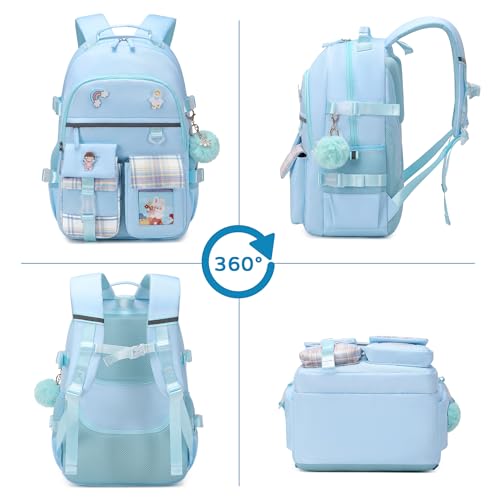 Backpack for Girls, 15.6 Inch Laptop School Bag Kids Kindergarten Elementary College Backpacks Large Bookbags for Teen Girl Women Students Casual Travel Daypacks (Blue) - color: Blue