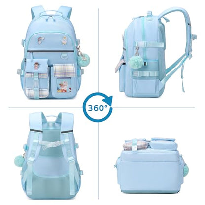 Backpack for Girls, 15.6 Inch Laptop School Bag Kids Kindergarten Elementary College Backpacks Large Bookbags for Teen Girl Women Students Casual Travel Daypacks (Blue) - color: Blue