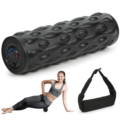 High-Density Vibrating Foam Roller Black with 4 Customizable Speeds for Deep Tissue Massage, Muscle Recovery and Pain Relief -Rechargeable with Massage Backpack - color: Black, size: 13 x 4.5 Inch with Massage Backpack
