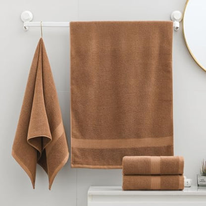 100% Cotton Hand Towel Set of 4, Oversized Ultra Soft Luxury Towels, Thick Plush, Absorbent Heavyweight, Guest Bath, Hotel, Spa, Home Bathroom, Shower,20" x 40" (Brown) - color: Tan