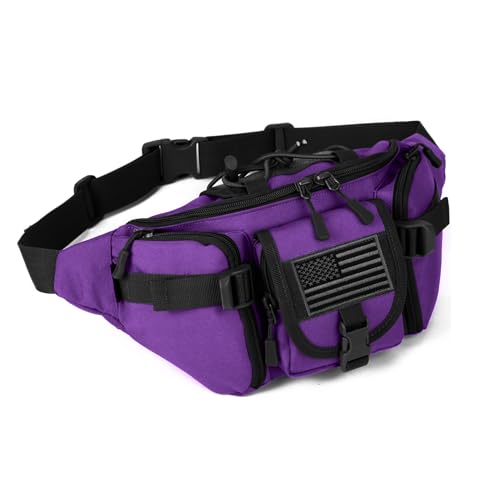ArcEnCiel Tactical Fanny Pack for Men Women Waist Bag Hip Belt Outdoor Hiking Fishing Bumbag with Patch (Purple) - color: Purple