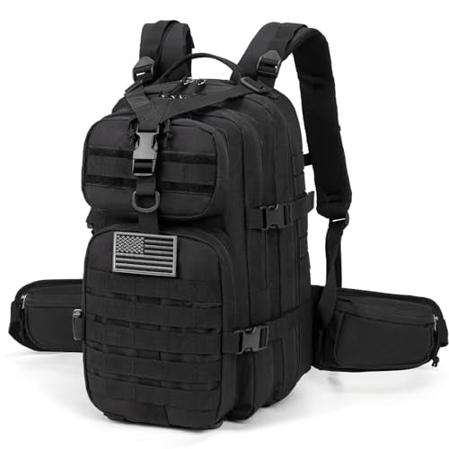 Camo hunting backpack，small tactical backpack, military backpack for men， camping backpack, 3-day bag(Black) - color: Black