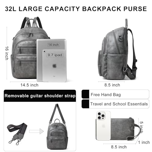LATMAP Backpack Purse for Women Laptop Backpack, Leather Travel Back Pack Shoulder Bag Teacher College Daypack Work Handbag fits 14" Laptop, Dark Grey - color: Style1-dark Grey