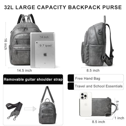 LATMAP Backpack Purse for Women Laptop Backpack, Leather Travel Back Pack Shoulder Bag Teacher College Daypack Work Handbag fits 14" Laptop, Dark Grey - color: Style1-dark Grey