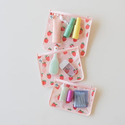 Tiny Twinkle Diaper Bag Organizing Pouches|3 Pack Mess-Proof Clear Front Travel Organizer Bags&TSA Approved Toiletry Bag Set for Baby and Mom Essentials - color: Strawberries