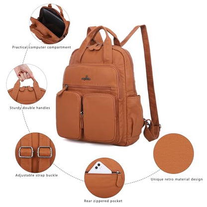 Angel Kiss Backpack Purse for Women Soft Washed Leather Multi Pocket Casual Travel Backpacks… - color: 173brown