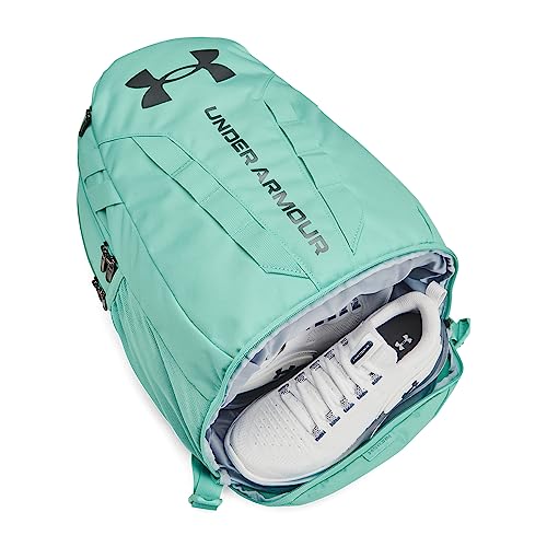 Under Armour Unisex Hustle 5.0 Backpack - color: (361) Neo Turquoise / Neo Turquoise / Metallic Green Grit