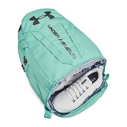 Under Armour Unisex Hustle 5.0 Backpack - color: (361) Neo Turquoise / Neo Turquoise / Metallic Green Grit
