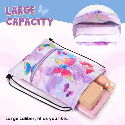 WAWASAM Kids Drawstring Backpack, Gym Swim Bag Cinch Bag for Girls Boys with Zipper Pocket - color: Butterfly