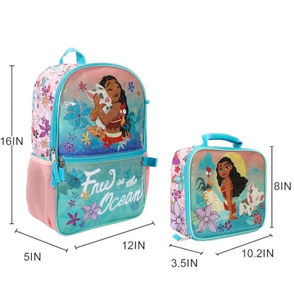 BIOWORLD Girls Moana Tropica Kids 5-Piece School Backpack (Little Kid/Big Kid) Blue One Size