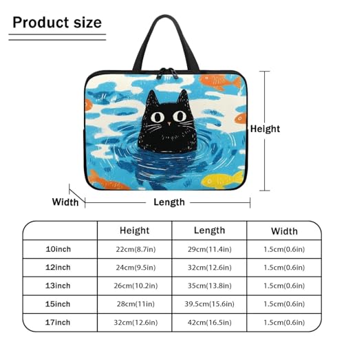 10 Inch Black Cat Laptop Sleeve Cover Computer Bag Tablet Carrying Case with Handle, Water-Repellent Tote Bags Notebook Sleeves Handbag Messenger Briefcase Shoulder Bag - color: Black Cat, size: 10 Inch