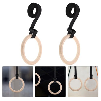 Totority 1set Wooden Gymnastics Rings Adjustable Straps for Strength Training Bodyweight Exercises and Home Workouts Natural Thick Non-Slip Straps Versatile Fitness Equipment